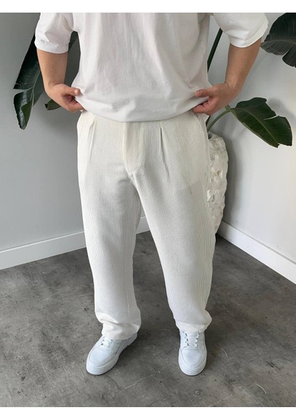 Bayaygun 5113 Baggy Fitilli Kadife Pantolon_beyaz modelleri