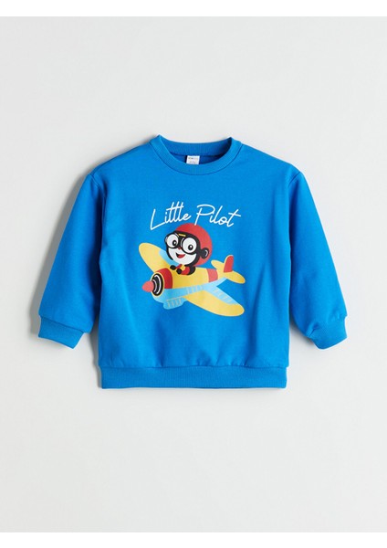 Yeni Sezon Bisiklet Yaka Baskılı Erkek Çocuk Sweatshirt