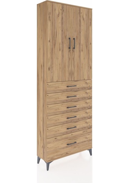 Arges Dolap 3 Raflı 6 Çekmeceli 2 Kapaklı 88X30X243 Çam-Çam fiyatları