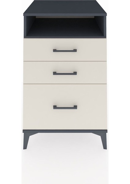 Kronos Komodin Tek Raflı 3 Çekmeceli 60X59X96 Antrasit-Aytaşı