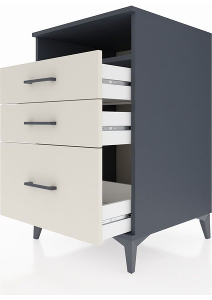 Kronos Komodin Tek Raflı 3 Çekmeceli 60X59X96 Antrasit-Aytaşı indirimleri