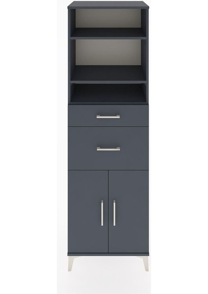 Hyperion Dolap 4 Raflı 2 Çekmeceli 2 Kapaklı 60X44X195 Antrasit-Antrasit
