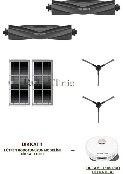 Dreame L10S Pro Ultra Heat Yedek Ana Fırça, Yan Fırça, Hepa Filtre - 6 Parça
