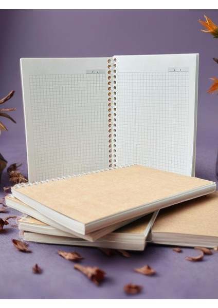 Kraft Kapaklı Kareli Defter A5 | Göz Yormaz | 70 Yaprak | Geri Dönüşüm | Vintage