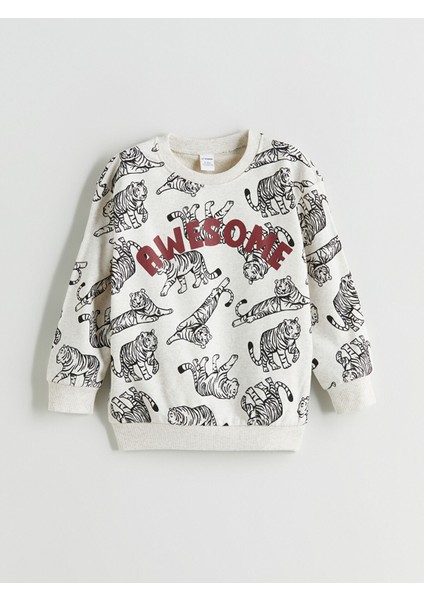 Yeni Sezon Bisiklet Yaka Baskılı Erkek Çocuk Sweatshirt