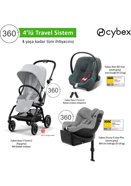 4 Li Travel Sistem Eezy S 360 Twist+2 + Aton B2 Isize + Sirona 360 Isize + Eezy Adaptör
