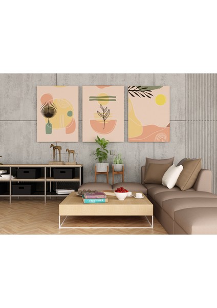 Modern Boho 3'lü Set - Kanvas Tablo - Soyut Pastel Duvar Dekoru