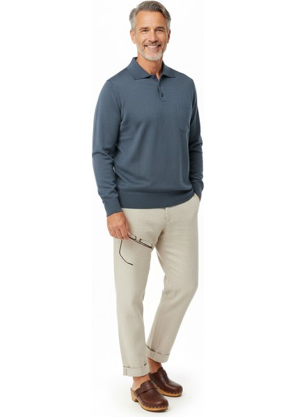 Erkek Kazak Premium Yün Tarzı Klasik Polo Yaka Düğmeli Cepli Rahat Tam Kalıp fiyatları