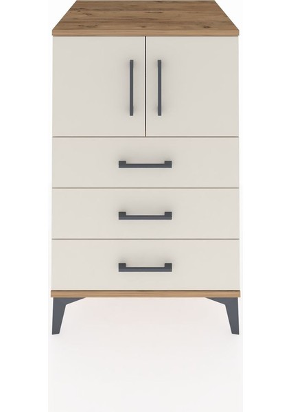 Kronos Komodin Tek Raflı 3 Çekmeceli 2 Kapaklı 60X59X96 Çam-Aytaşı