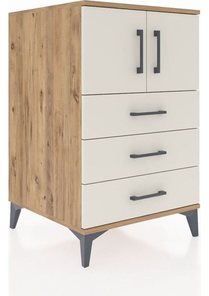 Kronos Komodin Tek Raflı 3 Çekmeceli 2 Kapaklı 60X59X96 Çam-Aytaşı fiyatları