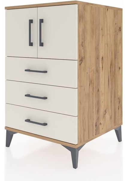 Kronos Komodin Tek Raflı 3 Çekmeceli 2 Kapaklı 60X59X96 Çam-Aytaşı modelleri