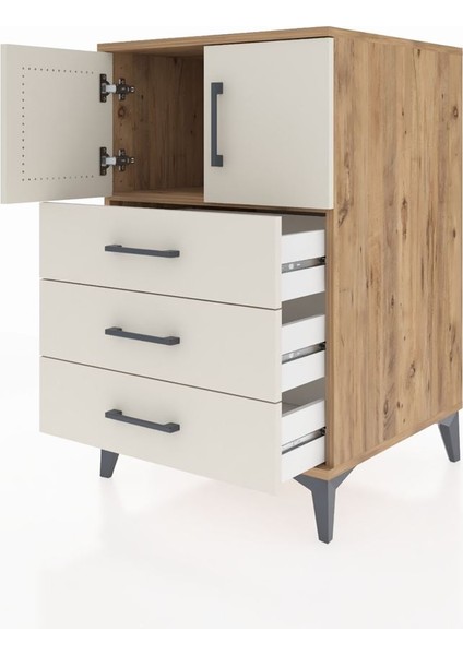 Kronos Komodin Tek Raflı 3 Çekmeceli 2 Kapaklı 60X59X96 Çam-Aytaşı fırsatları
