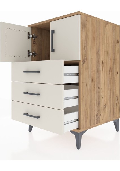 Kronos Komodin Tek Raflı 3 Çekmeceli 2 Kapaklı 60X59X96 Çam-Aytaşı indirimleri