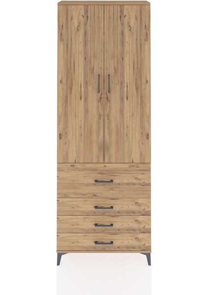 Arges Dolap 3 Raflı 4 Çekmeceli 2 Kapaklı 88X30X243 Çam-Çam