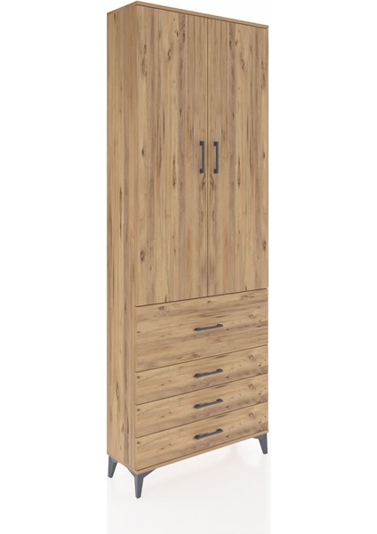 Arges Dolap 3 Raflı 4 Çekmeceli 2 Kapaklı 88X30X243 Çam-Çam fiyatları