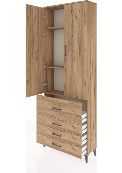 Arges Dolap 3 Raflı 4 Çekmeceli 2 Kapaklı 88X30X243 Çam-Çam fırsatları