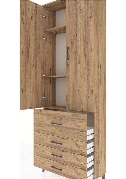 Arges Dolap 3 Raflı 4 Çekmeceli 2 Kapaklı 88X30X243 Çam-Çam indirimleri