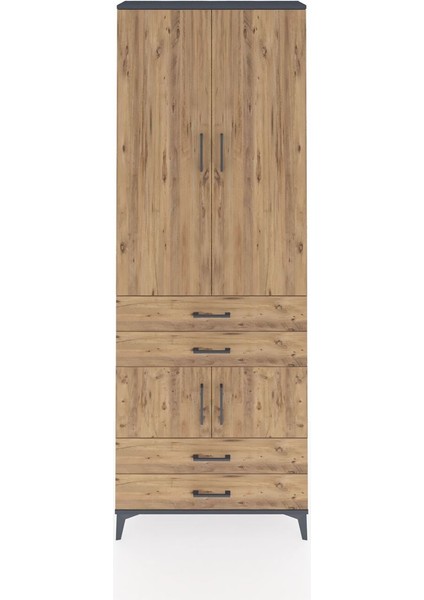 Arges Dolap 5 Raflı 4 Çekmeceli 4 Kapaklı 88X30X243 Antrasit-Çam