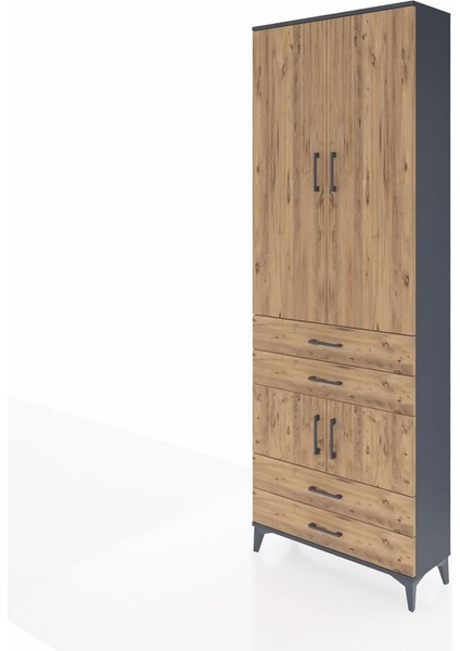 Arges Dolap 5 Raflı 4 Çekmeceli 4 Kapaklı 88X30X243 Antrasit-Çam modelleri