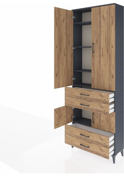 Arges Dolap 5 Raflı 4 Çekmeceli 4 Kapaklı 88X30X243 Antrasit-Çam fırsatları