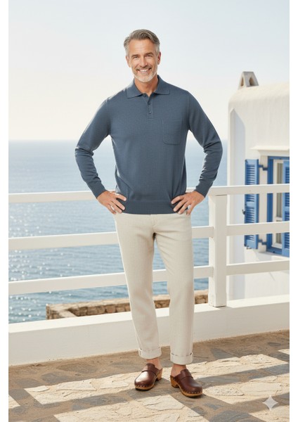 Erkek Kazak Premium Yün Tarzı Klasik Polo Yaka Düğmeli Cepli Rahat Tam Kalıp modelleri