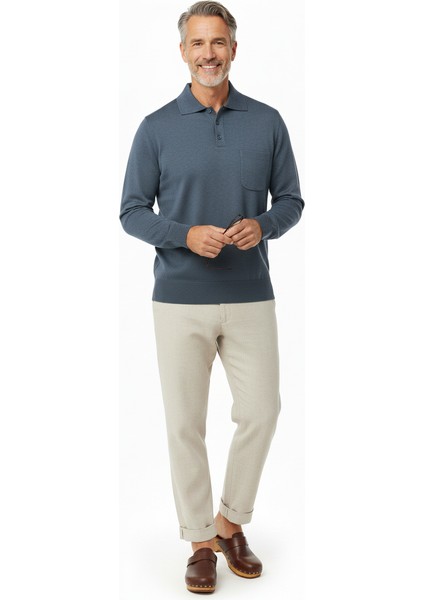 Erkek Kazak Premium Yün Tarzı Klasik Polo Yaka Düğmeli Cepli Rahat Tam Kalıp indirimleri