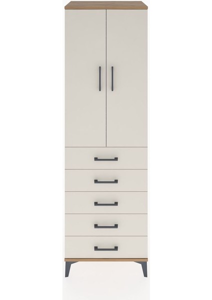 Hyperion Dolap Tek Raflı 5 Çekmeceli Tek Askılı 60X44X195 Çam-Aytaşı