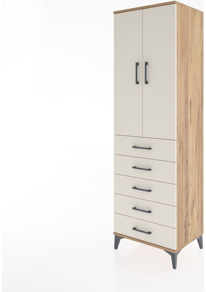 Hyperion Dolap Tek Raflı 5 Çekmeceli Tek Askılı 60X44X195 Çam-Aytaşı modelleri