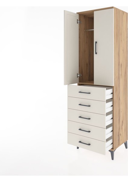 Hyperion Dolap Tek Raflı 5 Çekmeceli Tek Askılı 60X44X195 Çam-Aytaşı fırsatları