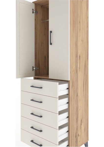 Hyperion Dolap Tek Raflı 5 Çekmeceli Tek Askılı 60X44X195 Çam-Aytaşı indirimleri