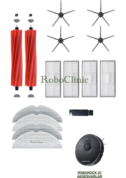 Roborock S7 S7 Max Robot Süpürge Uyumlu Yedek Fırça, Hepa Filtre, Mop - 15 Parça