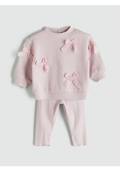 Yeni Sezon Fiyonklu Kız Bebek Sweatshirt ve Tayt 2'li