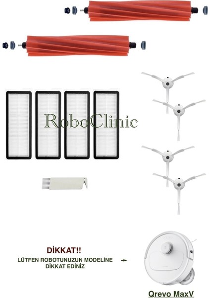 Roborock Q revo s / Q revo pro / Q revo Maxv / Robot Süpürge Uyumlu Yedek Fırça, Hepa Filtre - 11 Parça