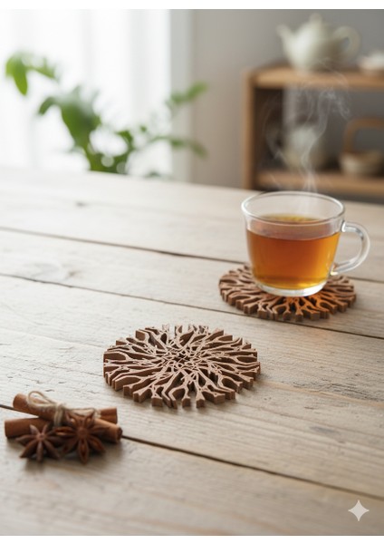 4'lü Ahşap Görünümlü Çay Bardağı Altlığı Seti (Wood Pla), Lazer Kesim Dekoratif Bardak Altlığı, Isıya Dayanıklı Mutfak ve Masa Aksesuarı fiyatları