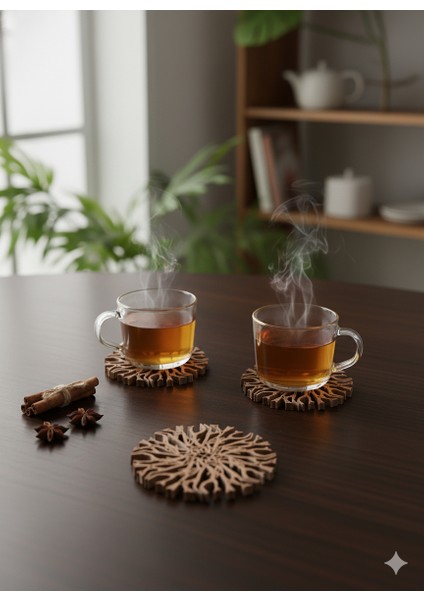 4'lü Ahşap Görünümlü Çay Bardağı Altlığı Seti (Wood Pla), Lazer Kesim Dekoratif Bardak Altlığı, Isıya Dayanıklı Mutfak ve Masa Aksesuarı fırsatları