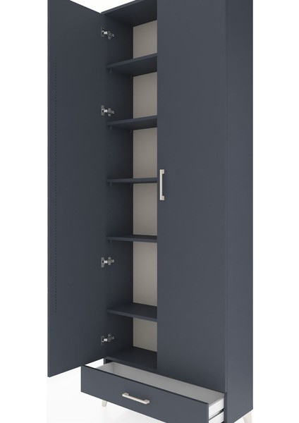 Arges Dolap 6 Raflı Tek Çekmeceli 2 Kapaklı 88X30X243 Antrasit-Antrasit indirimleri