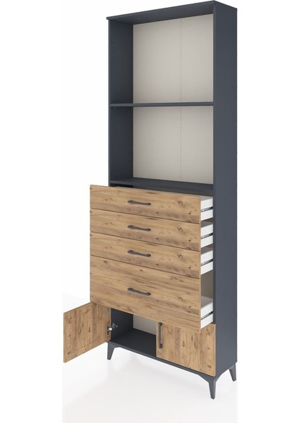 Arges Dolap 2 Raflı 4 Çekmeceli 2 Kapaklı 88X30X243 Antrasit-Çam fırsatları