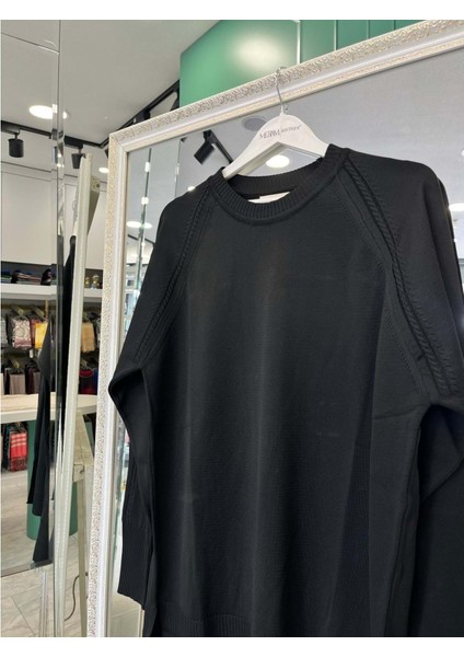 Adn Ince Triko Tunik Saç Örgülü - Siyah - 1 modelleri