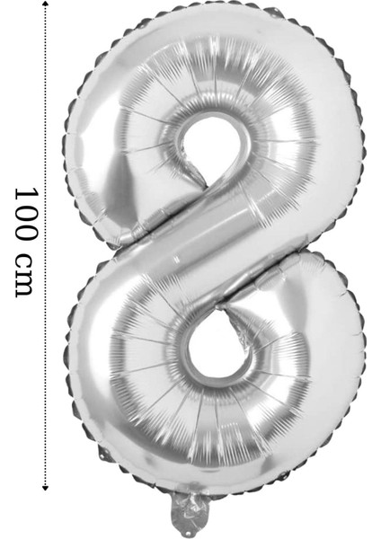 Folyo Balon 8 Rakamı Helyum Balon 100 cm Gümüş Renk - 8 Yaş Balonu - 8 Yaş Balon -8 Rakam Balon