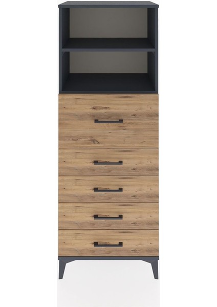 Hyperion Dolap 2 Raflı 5 Çekmeceli 60X44X163 Antrasit-Çam