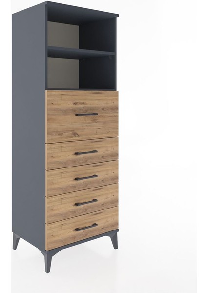 Hyperion Dolap 2 Raflı 5 Çekmeceli 60X44X163 Antrasit-Çam fiyatları