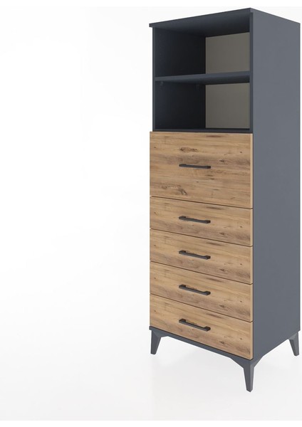 Hyperion Dolap 2 Raflı 5 Çekmeceli 60X44X163 Antrasit-Çam modelleri