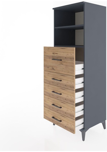 Hyperion Dolap 2 Raflı 5 Çekmeceli 60X44X163 Antrasit-Çam fırsatları
