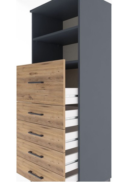 Hyperion Dolap 2 Raflı 5 Çekmeceli 60X44X163 Antrasit-Çam indirimleri