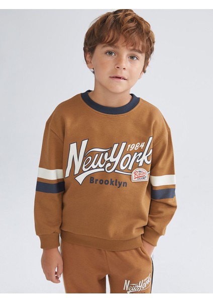 Yeni Sezon Bisiklet Yaka Baskılı Uzun Kollu Erkek Bebek Sweatshirt