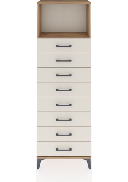 Arges Dolap Tek Raflı 8 Çekmeceli 60X30X182 Çam-Aytaşı