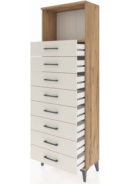 Arges Dolap Tek Raflı 8 Çekmeceli 60X30X182 Çam-Aytaşı fırsatları