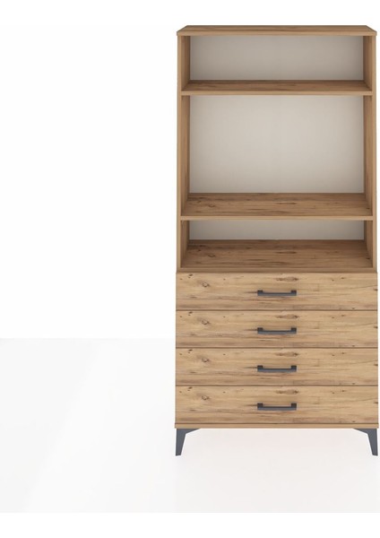 Arges Dolap 3 Raflı 4 Çekmeceli 88X30X182 Çam-Çam