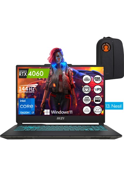 Msı Cyborg 15 I7-13620H 32GB Ram 1tb SSD RTX4060 15.6" Fhd IPS 144Hz W11 Taşınabilir Bilgisayar