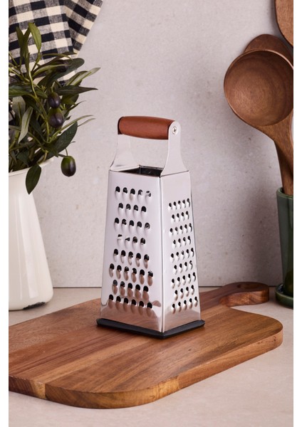 Grattugia Akasya Saplı Rende 20 cm Silikon Tabanlı 4 Yüzeyli Peynir ve Sebze Rendesi